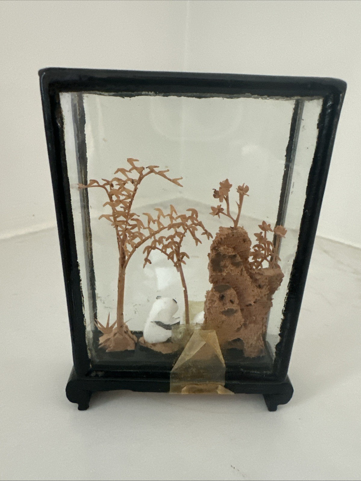 Vintage Cork Diorama In Glass Case With Panda 4” Tall