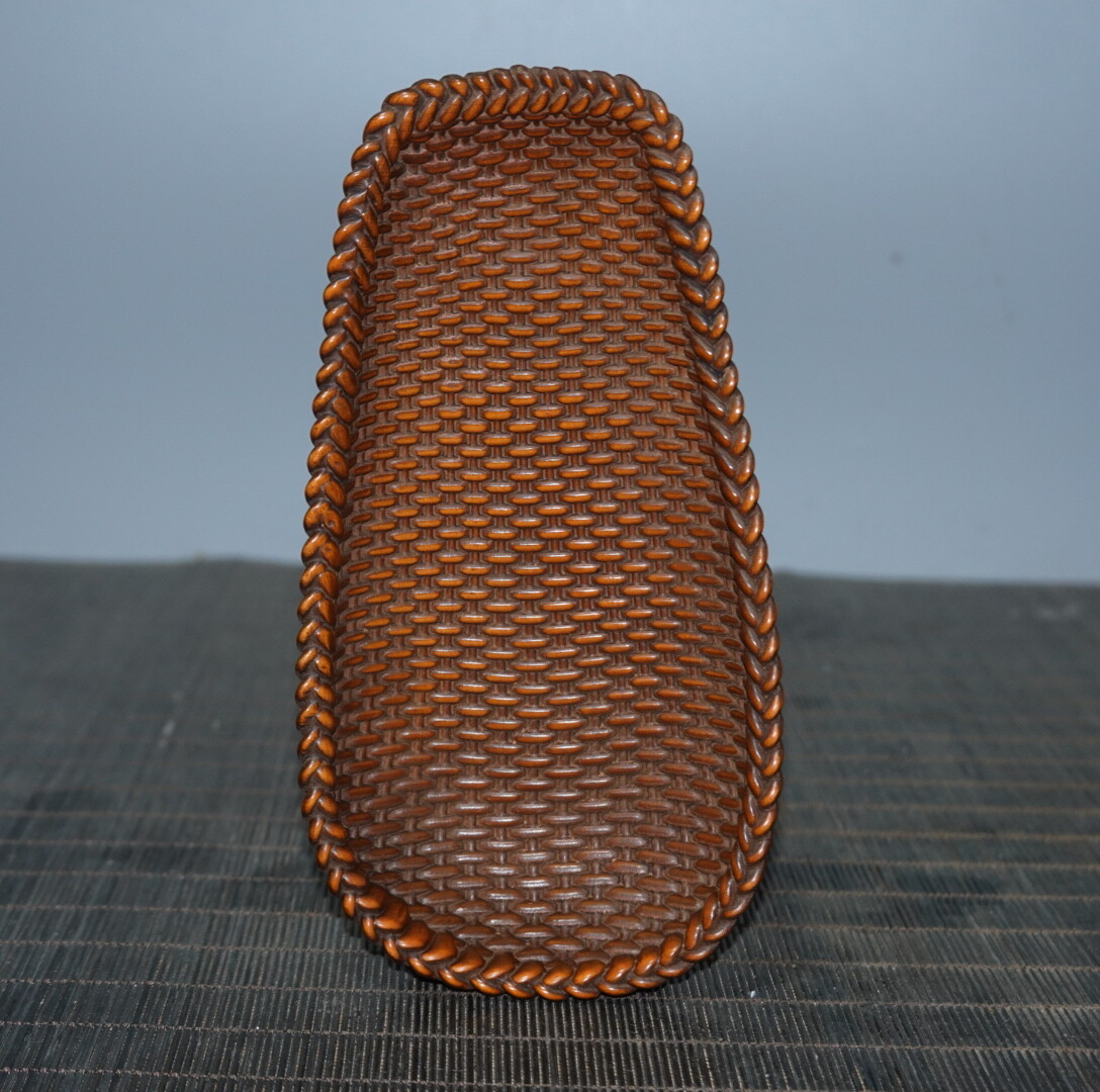 6.1″ Collect Chinese Box-wood Carving Woven Pattern Tea Shovel Statue