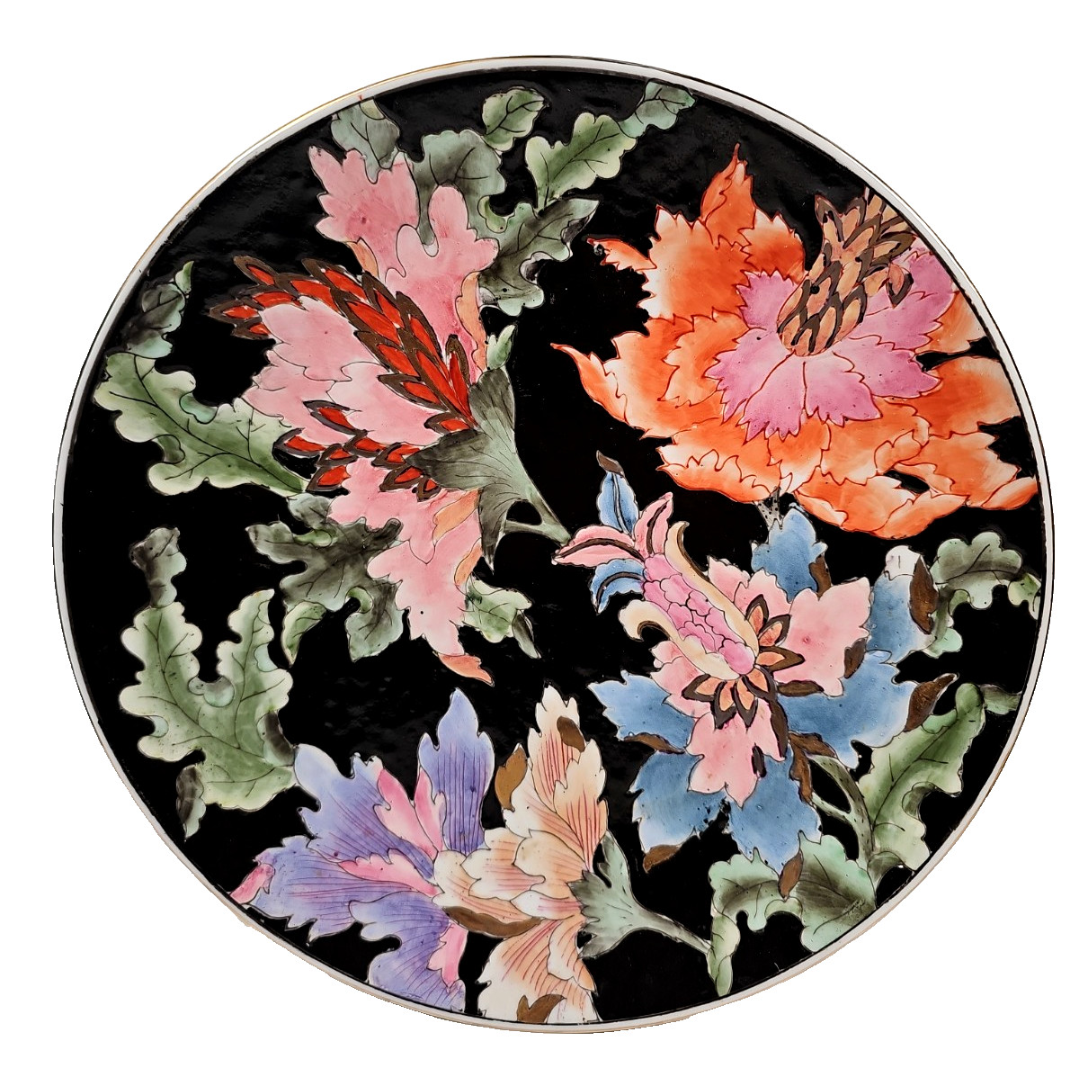 VTG H.F.P. Macau Chinese Porcelain 12.5″ Hand-Painted Floral Decorative Plate