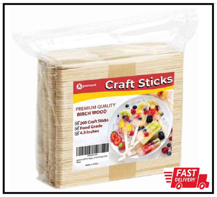 200 Pcs Natural Wooden Food Grade Sticks – Ice Cream Stick – Popsicle 4.5 inch