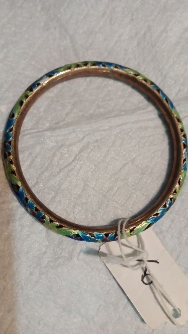 Vintage Chinese Cloisonné Bangle Bracelets Floral Multicolor