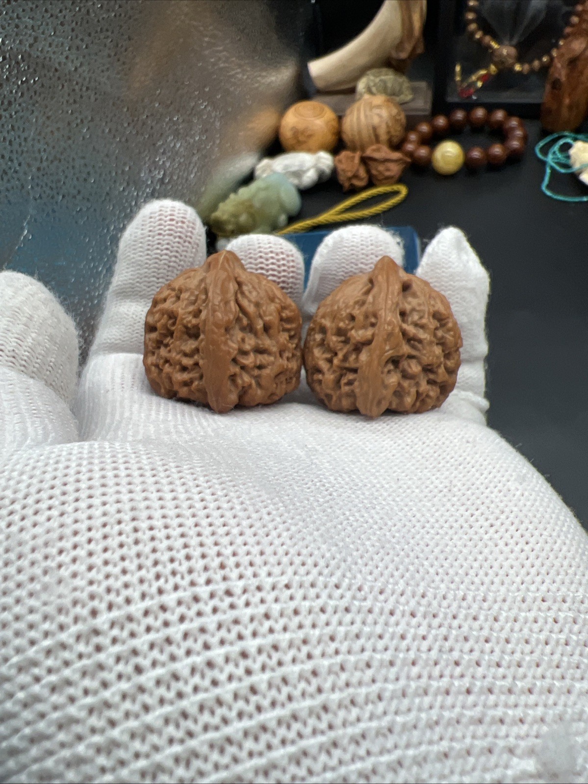 Pair of Match Chinese Health Walnut Collection36×34×33mm 精配文玩核桃～南疆石