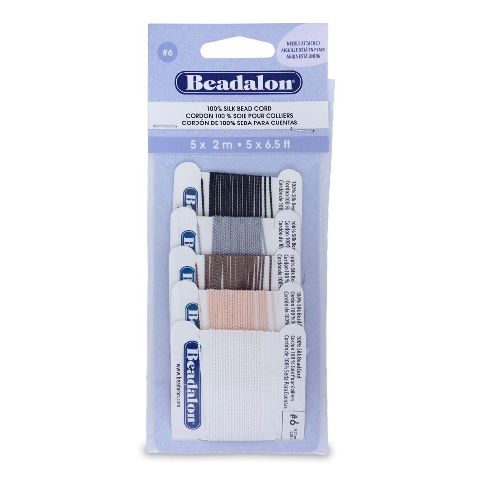 Beadalon® 100% Silk Cord with Needle Size 06 Black, Beige, Brown, Grey, White