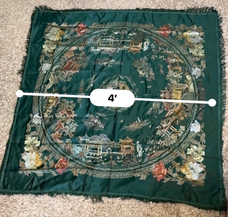 VTG Hangzhou Chinese Silk Brocade Piano Scarf Dragon Phoenix Tablecloth 48”
