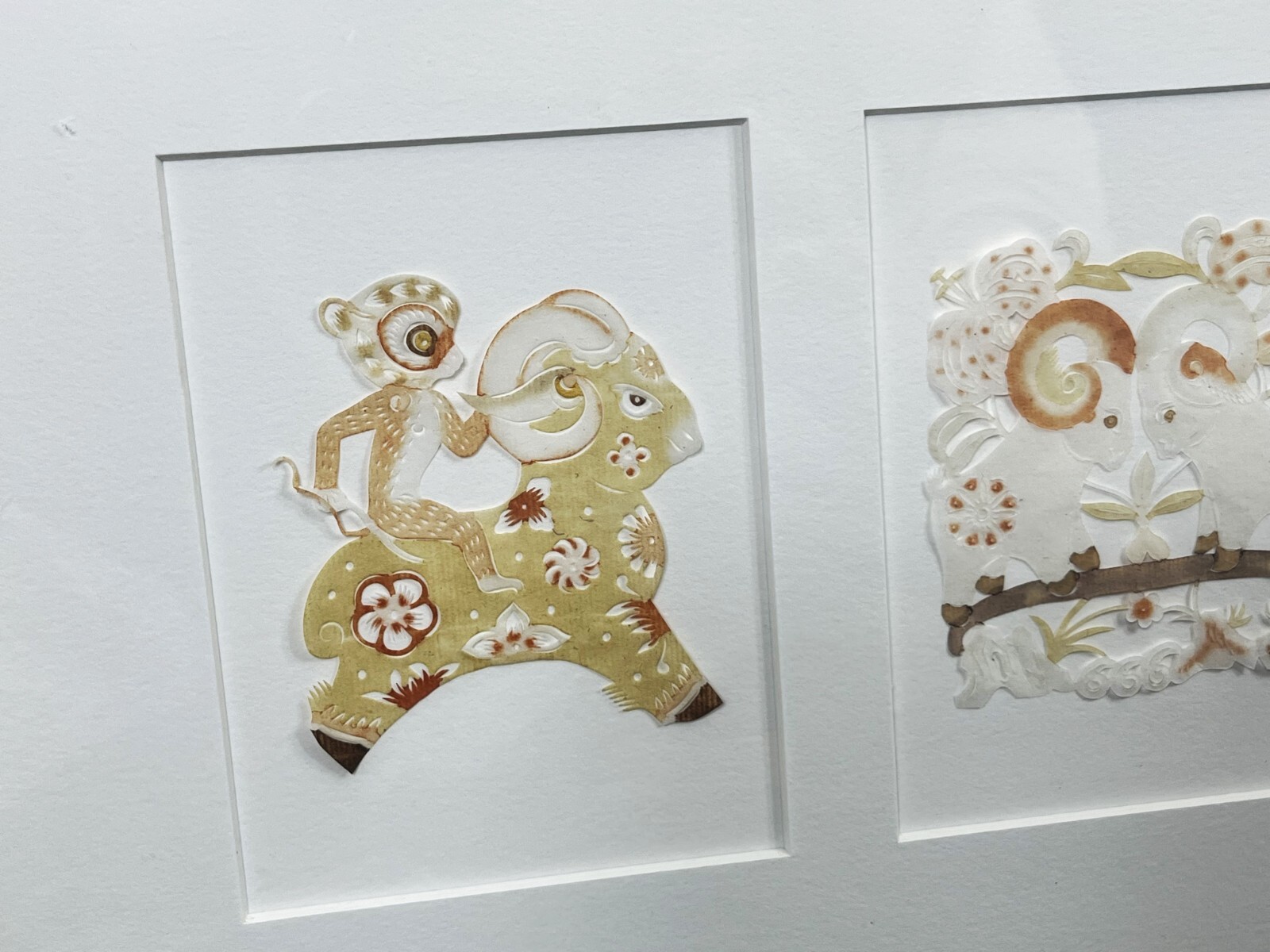 Chinese Paper Cut-Outs Set Vintage Radio Beijing Children Animals Monkey Framed
