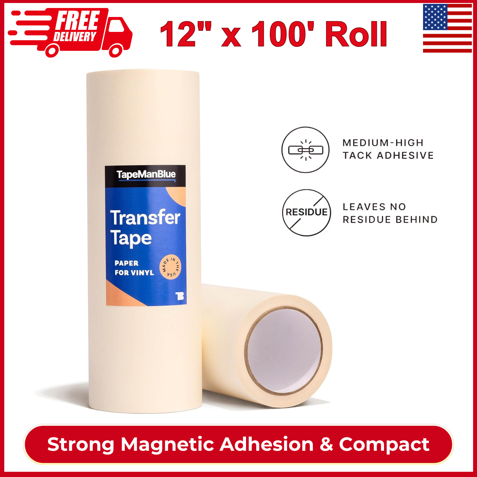 12″ x 100′ Roll of Paper Transfer Tape For Vinyl, Made in America, Premium-Grade