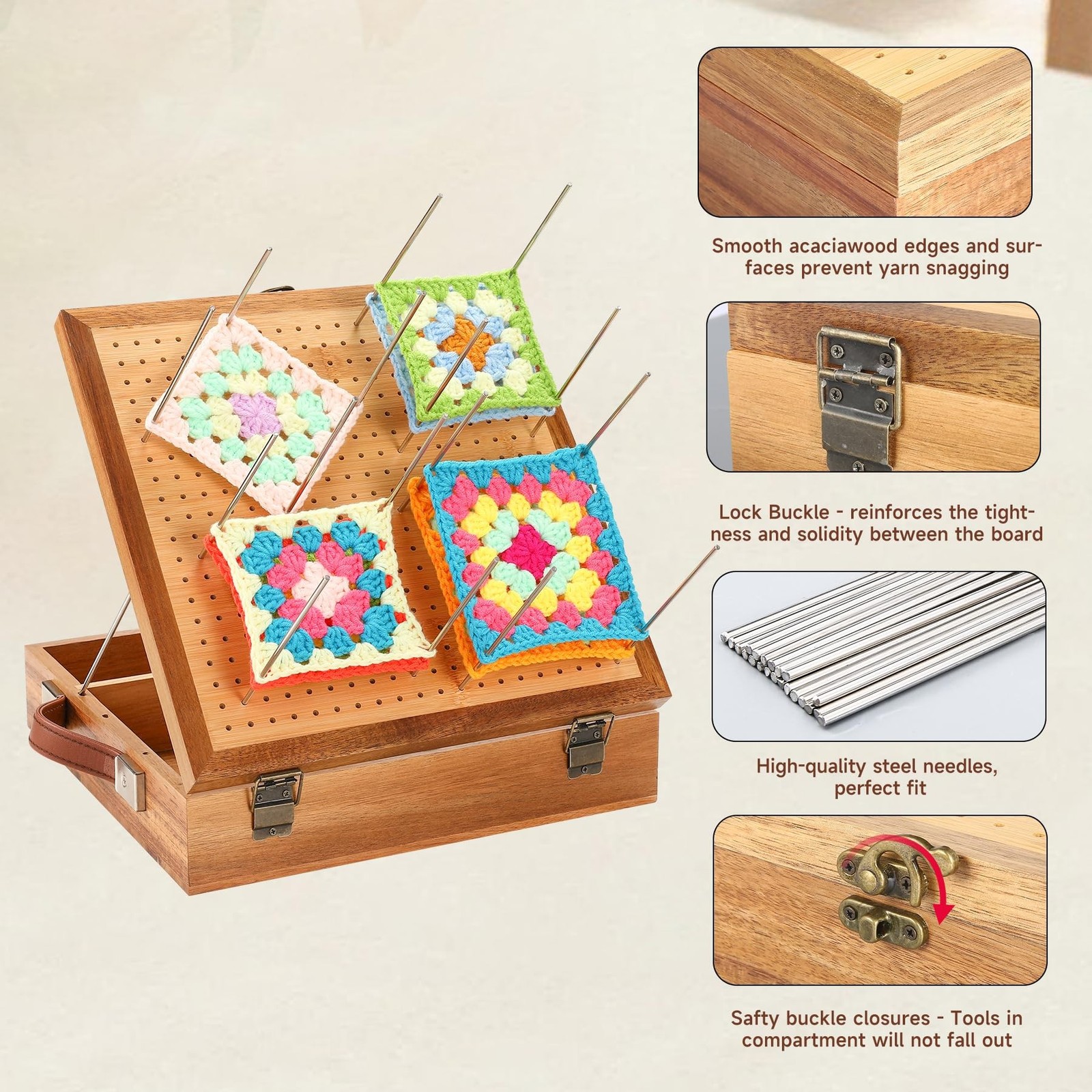 12.0″ Crochet Blocking Board with Gift Box & Storage Drawer, Acacia & Bamboo …