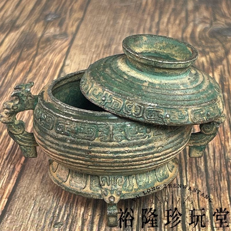Antique Bronze Tripod Incense Burner Green Patina Home Decor Ornament