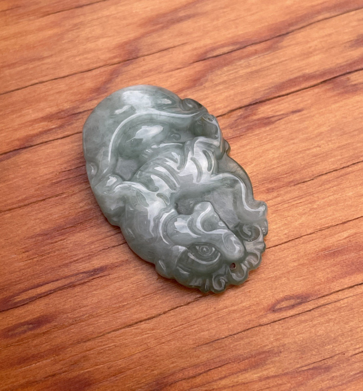 Pair Nephrite Jade Pendants Qilin & Foo Dog Ancient Style Carved Translucent MCM
