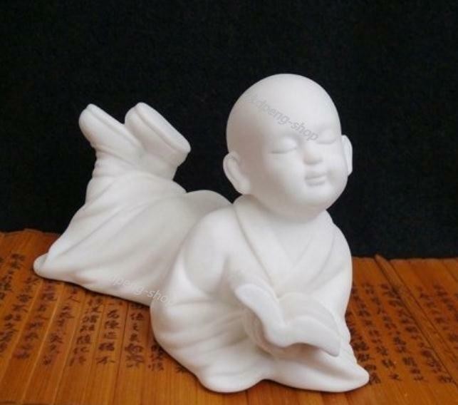5.1″China White Porcelain Ceramics Lovable Read Book Little Monk Figurine Statue
