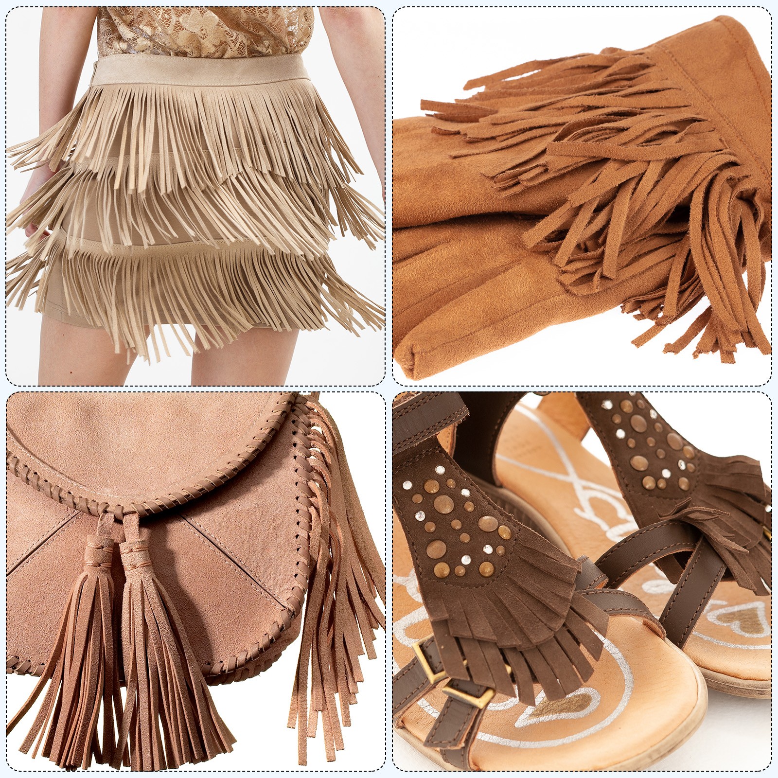 2 Yards 6 Inch PU Leather Fringe Trim DIY Tassel Fringe for Sewing Brown