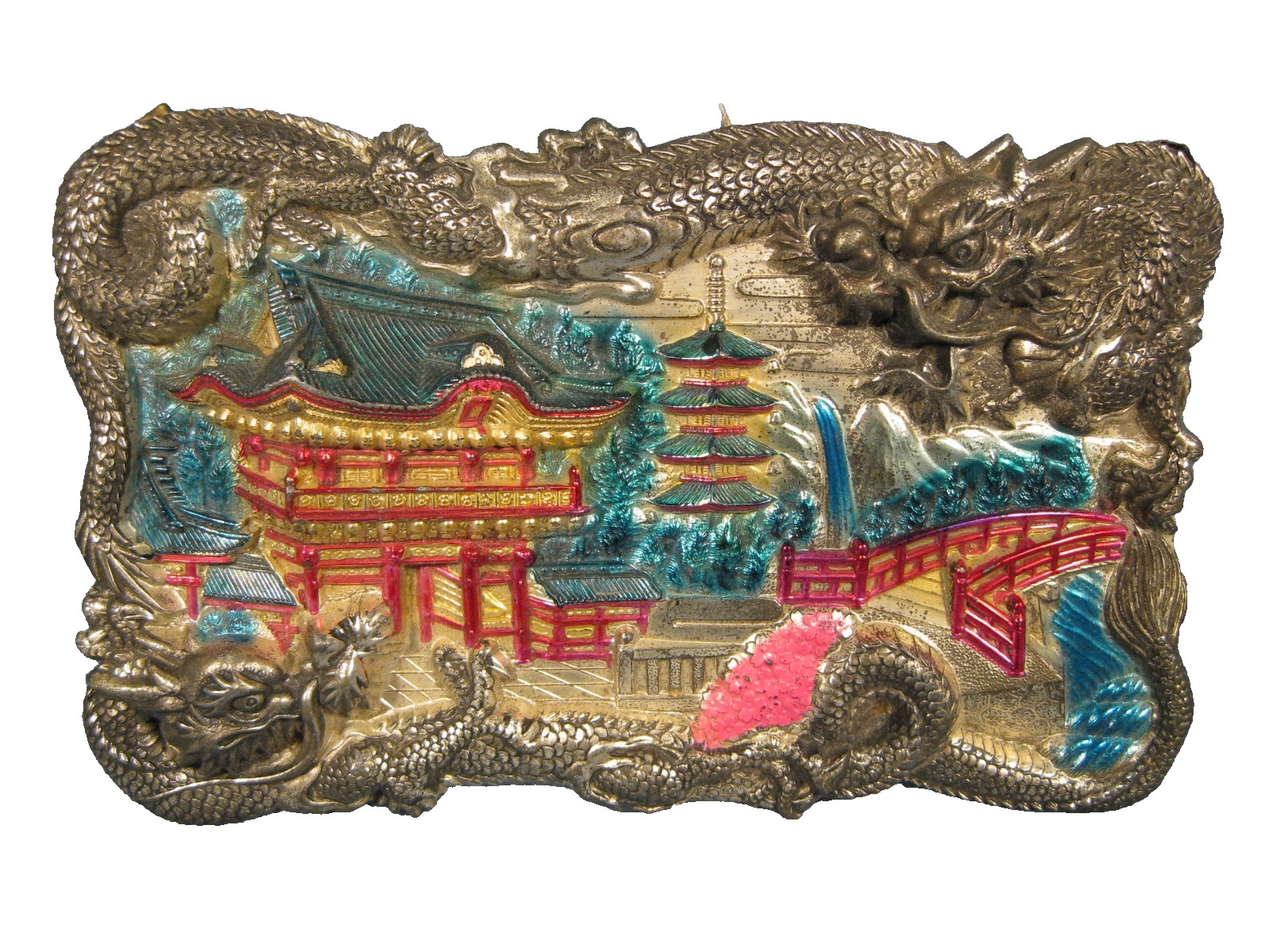 Vintage Chinese Wall Art Jewelry Box Lid with Dragon’s Antique 7″L X 4 1/2″