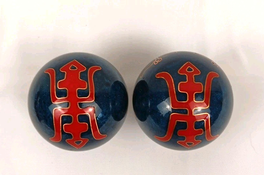 2 VTG Chinese Baoding Balls Chime Meditation- Shou Xing 1985 Panda & Longevity
