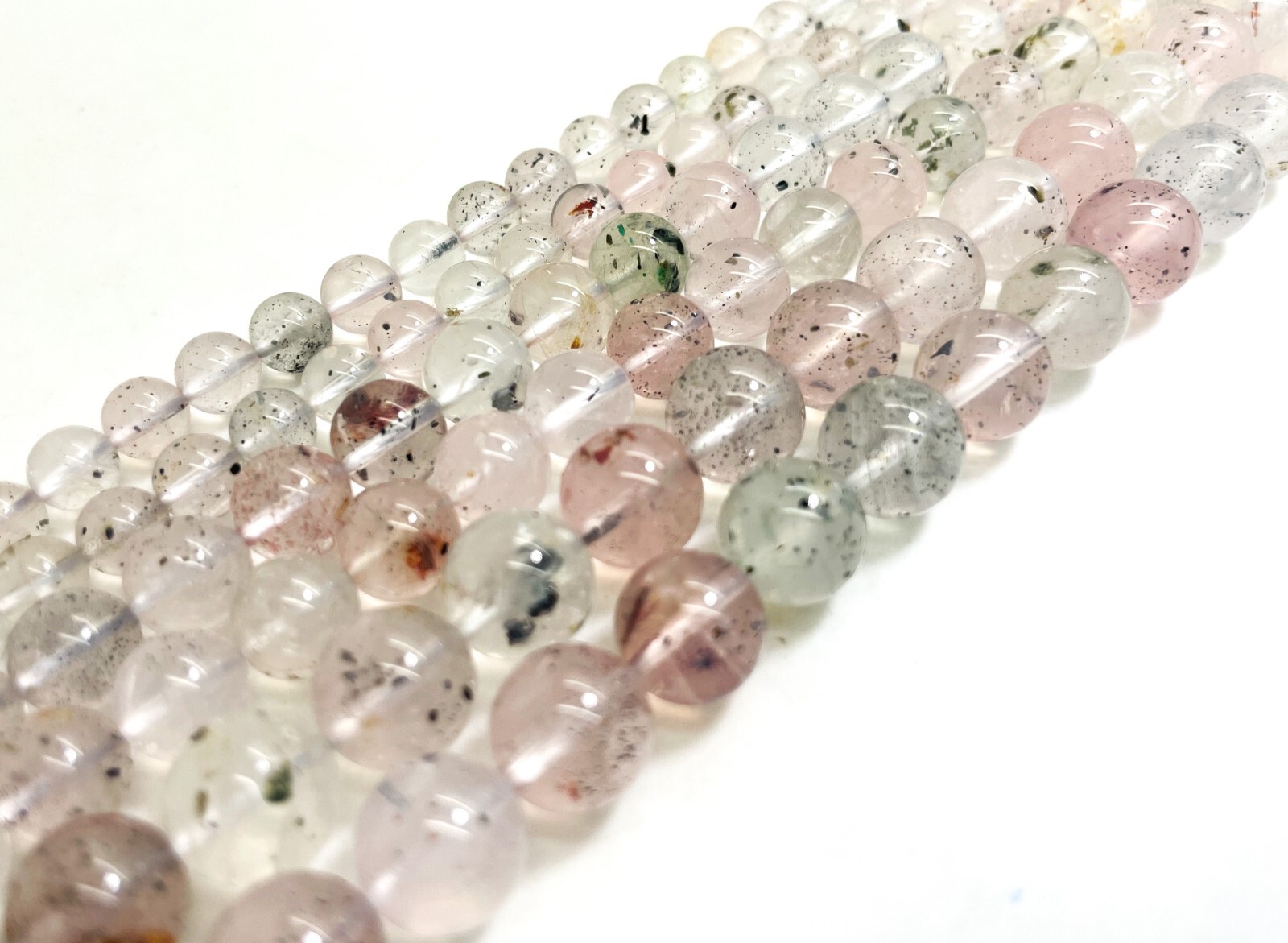 White Clear Pink Inclusion Quartz Polished Smooth Round Gemstone Beads RN183