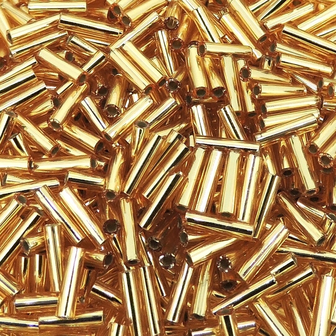 Miyuki Bugle Beads Size #2, 6mm, 17 Gram Tube, Silver Lined Gold MIBGL2-062