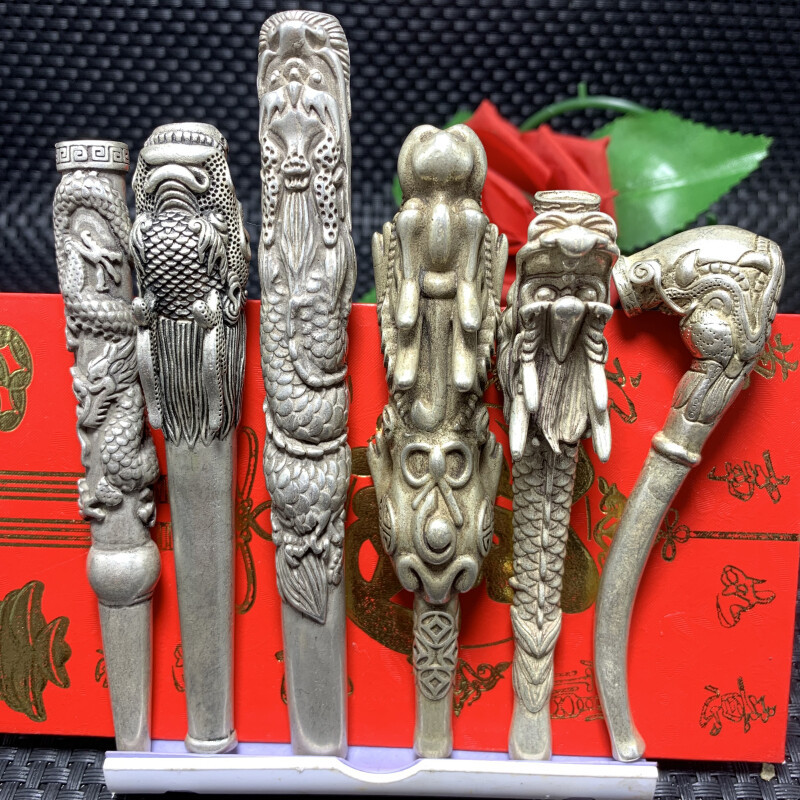 Tibetan Silver pipe Smoking Statue Sacred Dragon hand-made Tobacco rod 6pcs