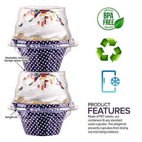 Individual Plastic Cupcake Containers Disposable with Connected 100 Count