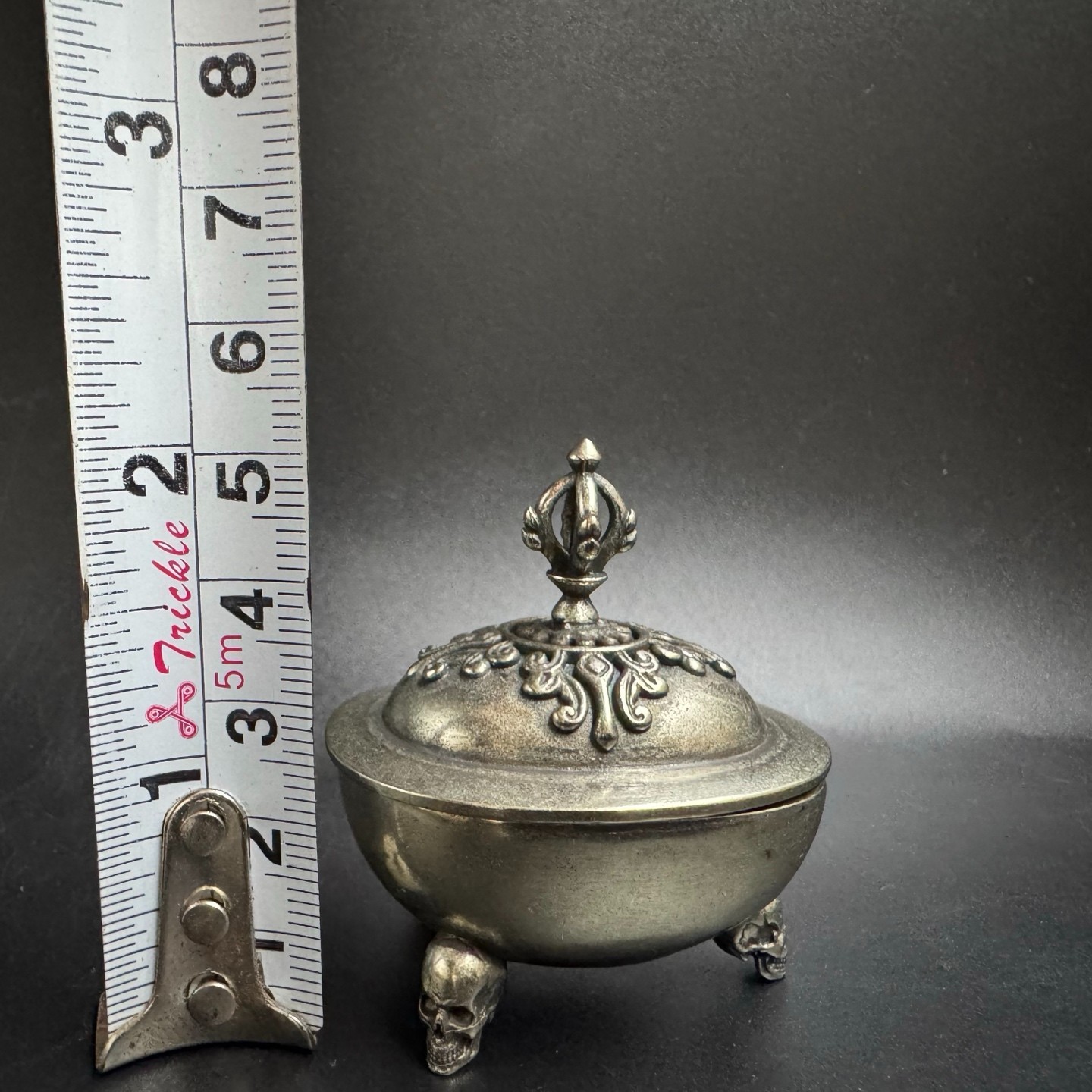 White Copper Skull Kapala Incense Burner Vajra Ritual Meditation Censer Bowl