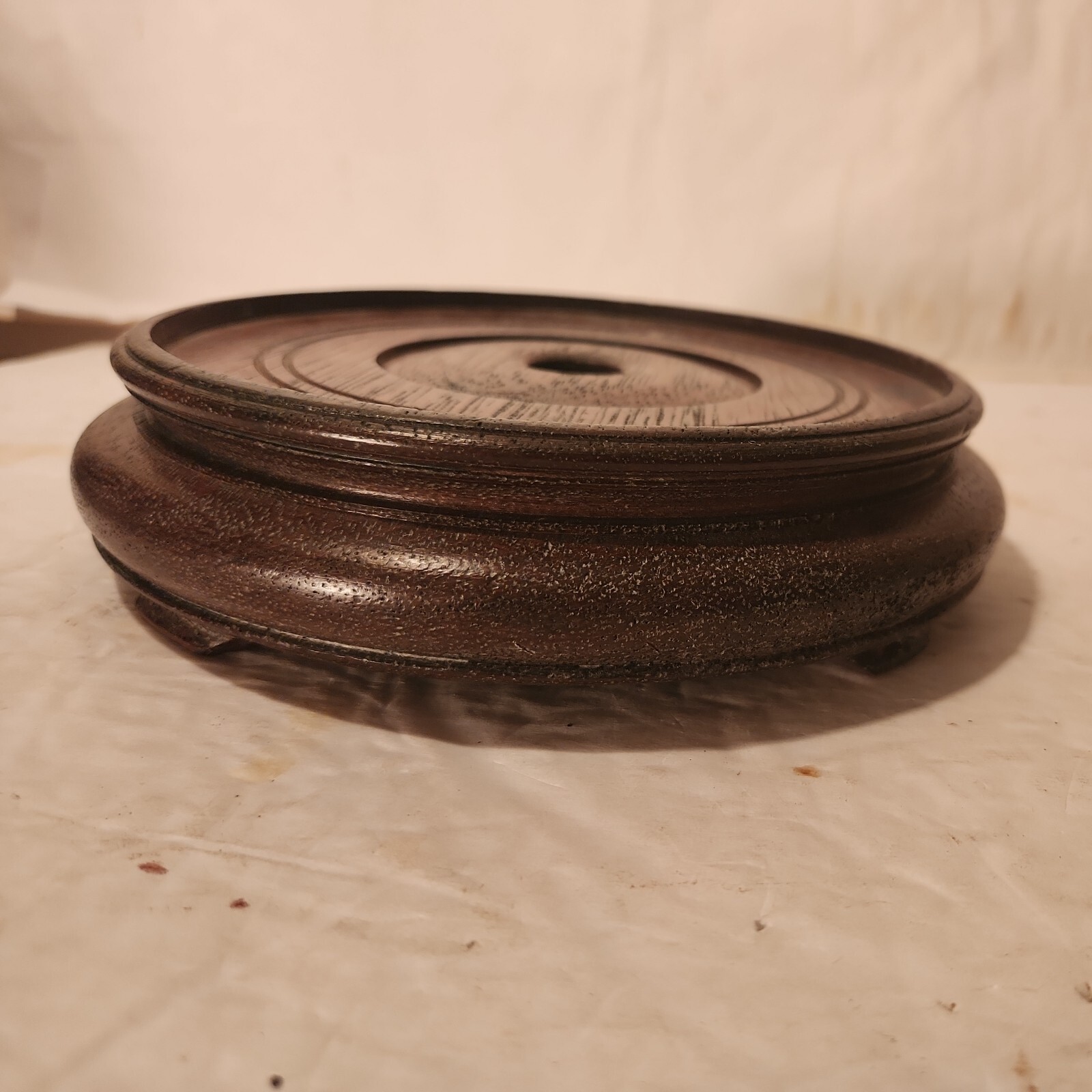 CHINESE ASIAN ?OAK WOOD PLANT VASE LAMP ROUND STAND 4 Feet 7.5″ 6 1/8″ INSET J-5