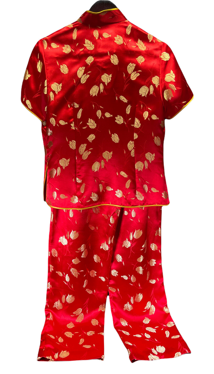 Chinese New Year Red Gold Silk Floral Top Zip Pant Outfit Womens Size M