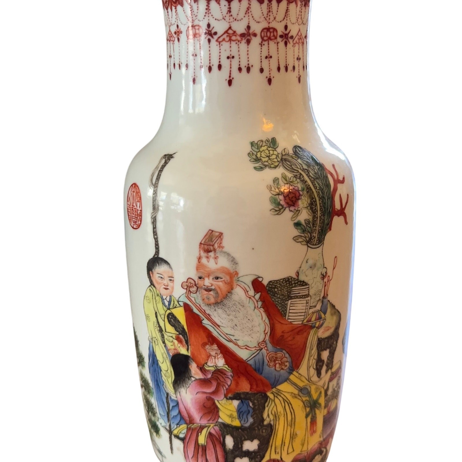 Vintage Chinese Porcelain Vase Lamp Shou Xing 28” Famille Rose Characters