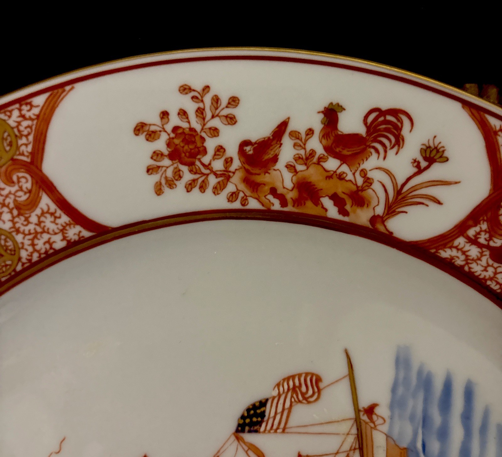 Vintage H.F.P. Macau Chinese Porcelain 10″ Hand-Painted Decorative Ship Plate