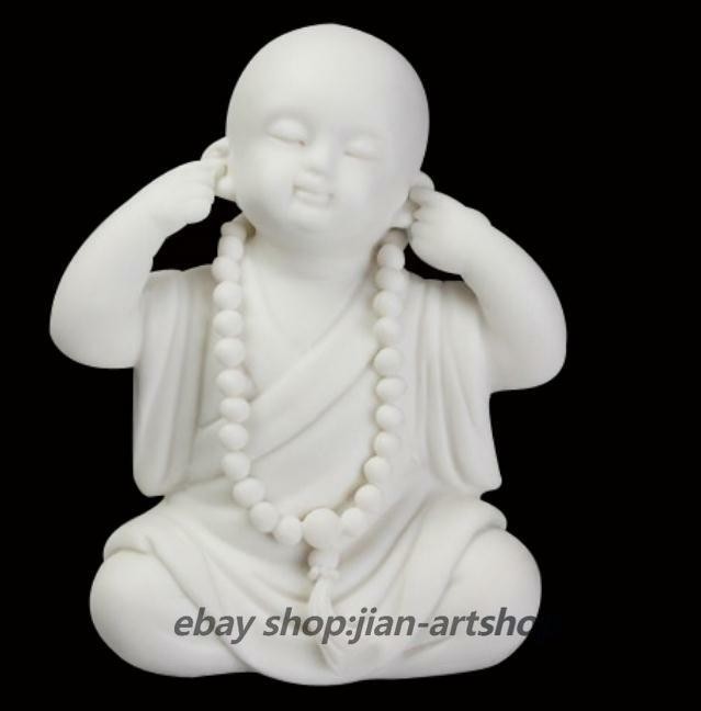 3.7″Chinese White Porcelain Ceramics Lovable No Hear Little Monk Figurine Statue