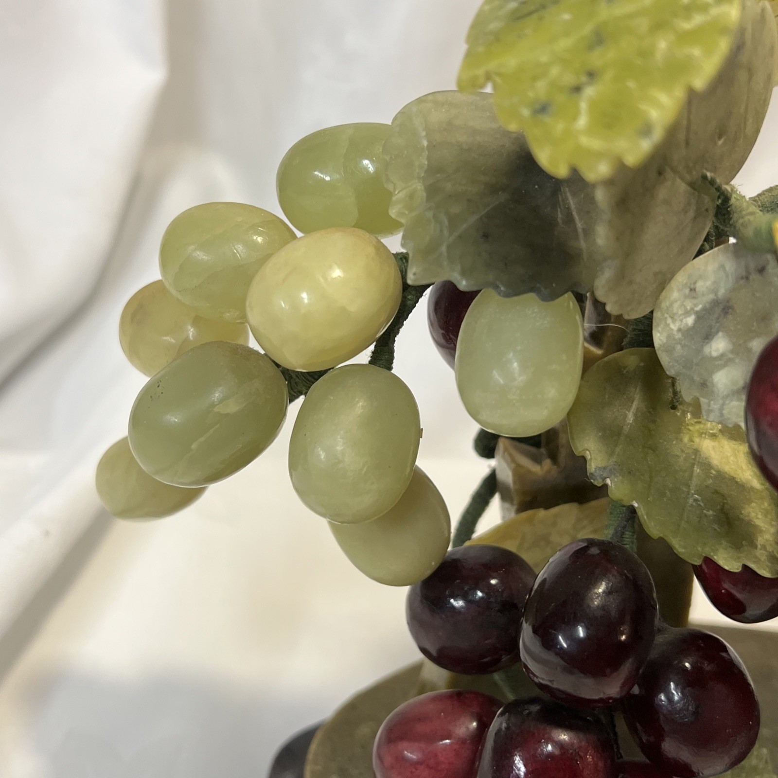Asian Chinese Oriental Jade Stone Grape Fruit Bonsai Tree WoodenStand purple VTG