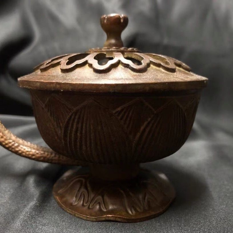 Vintage Alloy Lotus Handheld Incense Burner Antique Zen Incense Holder