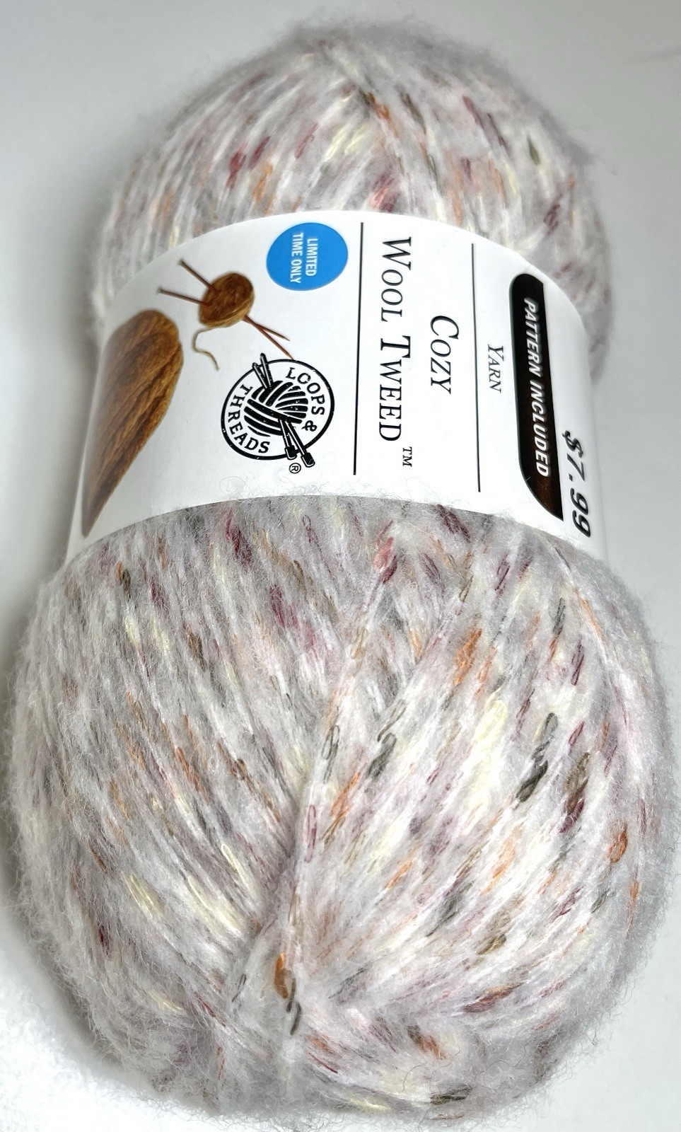 LOOPS & THREADS COZY Wool TWEED 1 Ball. WINTER WHITE. I Combine Ship