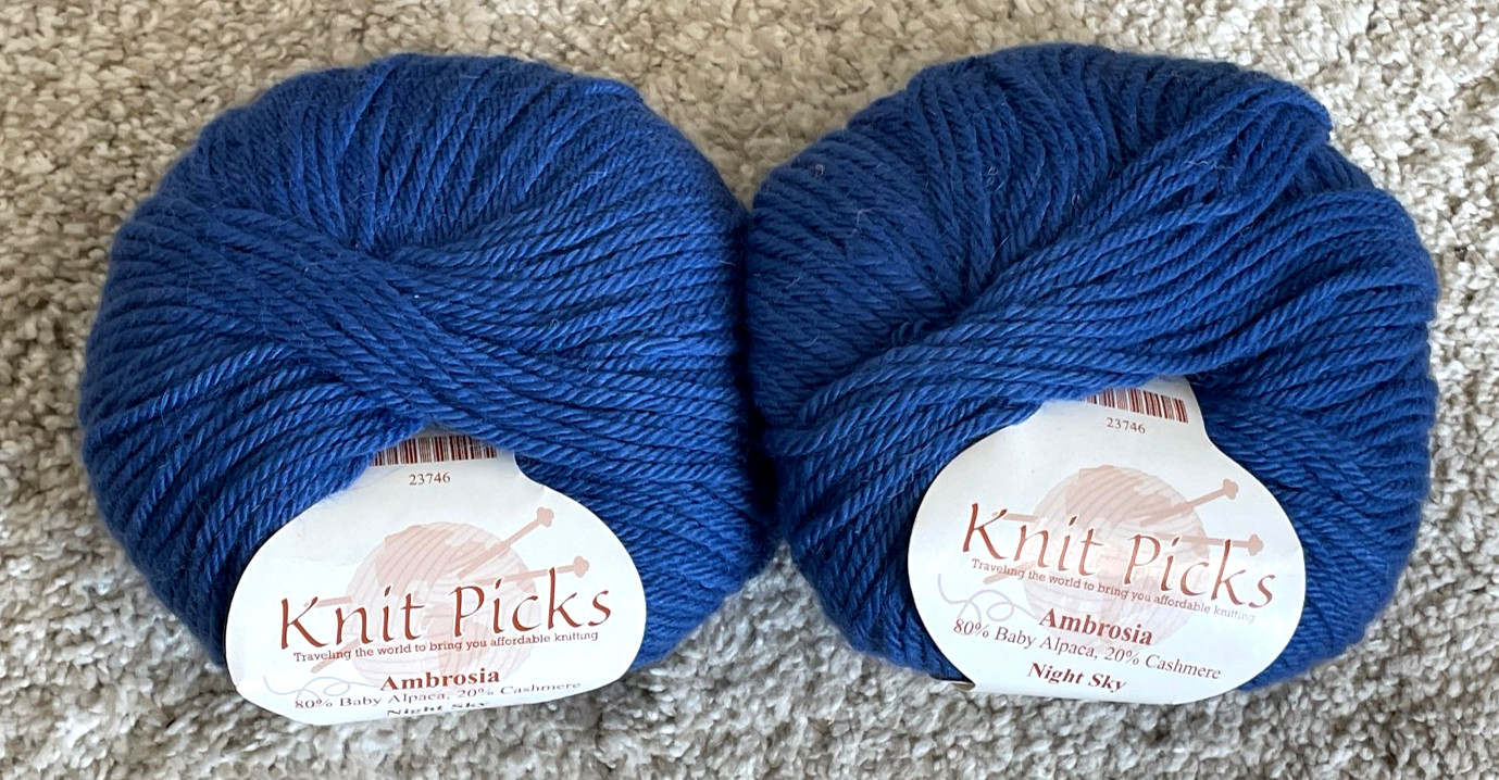 Lot 2 skeins Knit Picks Ambrosia Blue Night Sky Baby Alpaca Cashmere rare Yarn