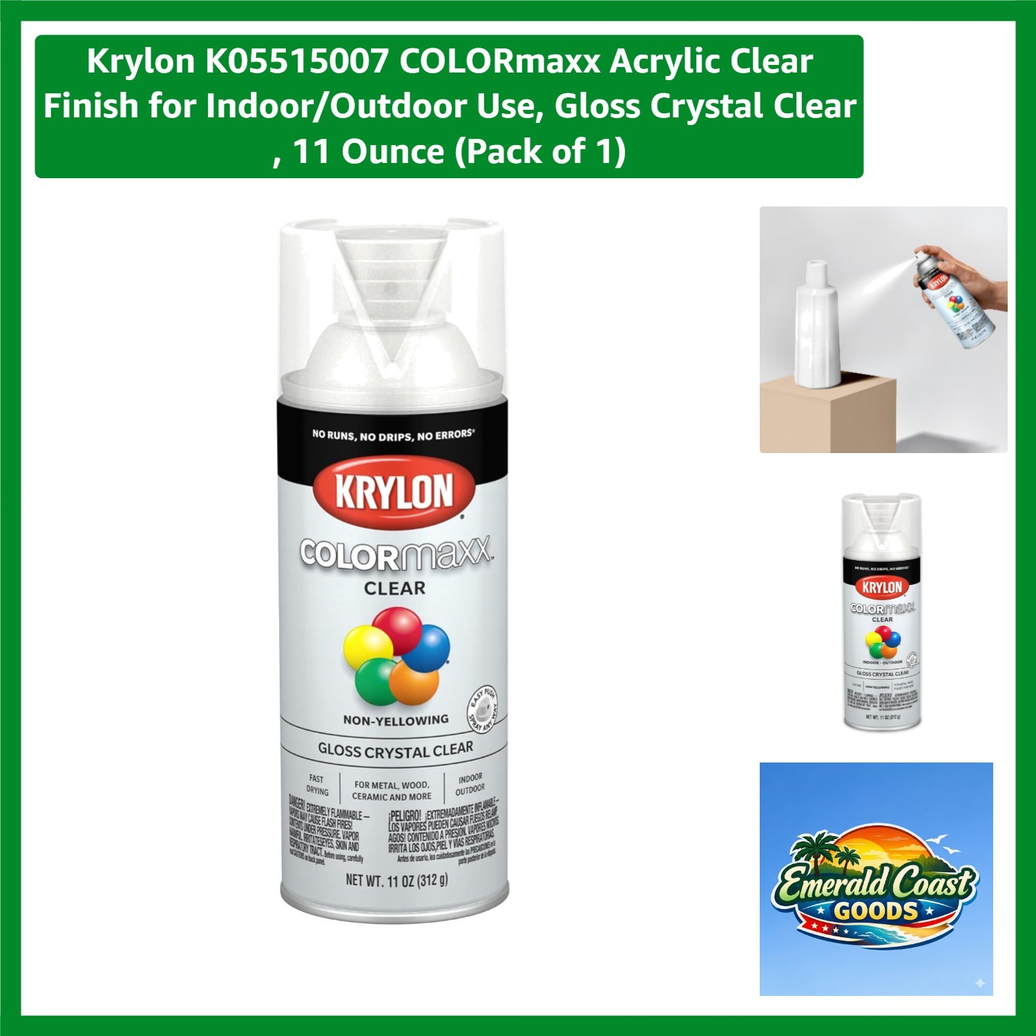 COLORmaxx Gloss Crystal Clear Acrylic Spray Paint – 11 Oz., Indoor/Outdoor Use