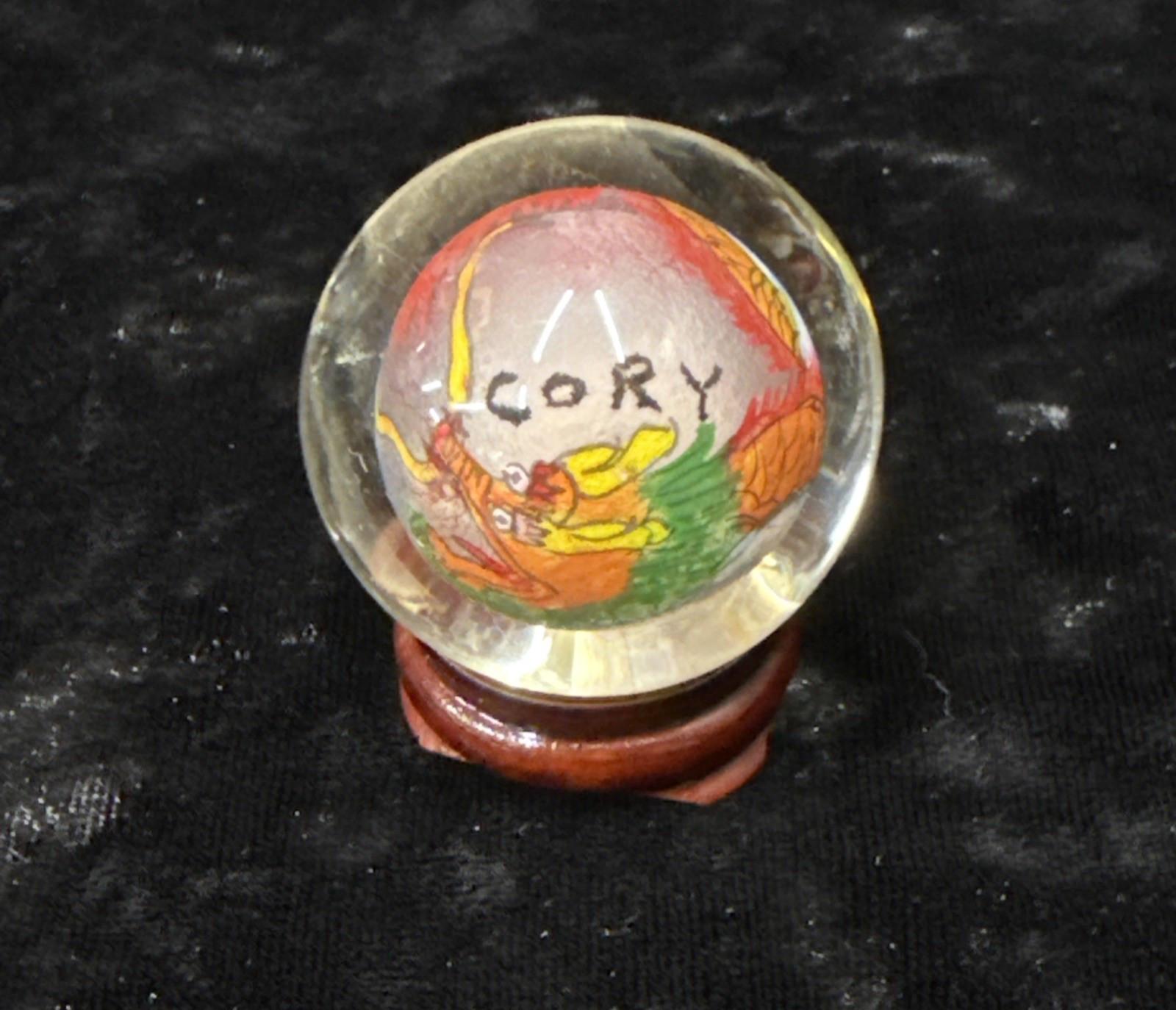 Chinese reverse painted Glass Ball Sphere Orb Dragon w/Stand 1 3/4″ x 1 1/2″