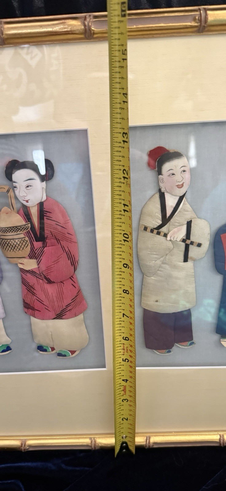 Vintage Chinese Silk Relief 3-D Figures – Framed 16”x 19” Hand-painted Immortals