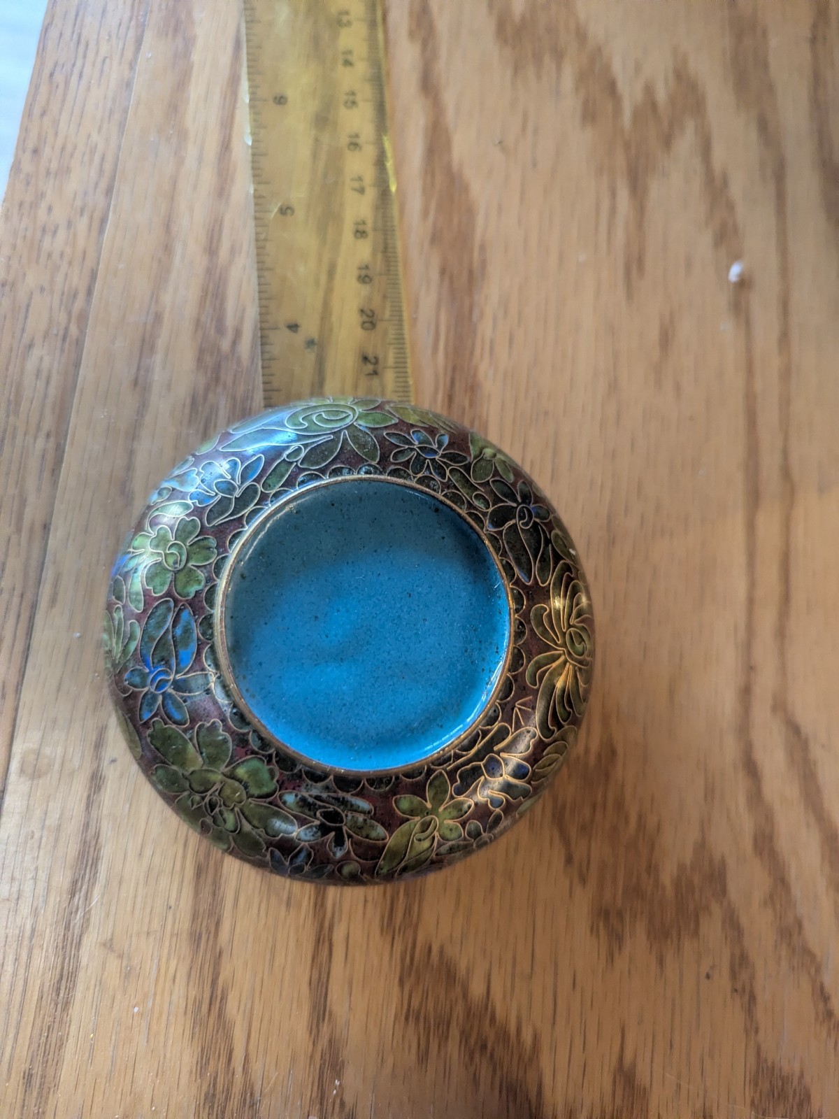 Vintage Chinese Ashtray 5″ Enamel Blue Cloisonné Gold