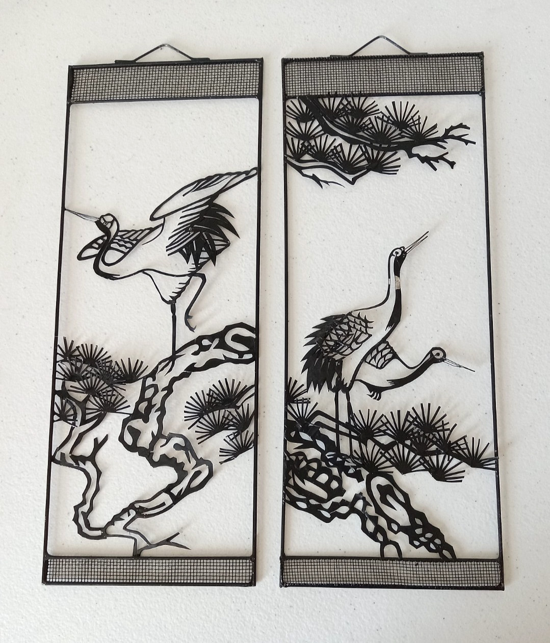 Vintage Metal Wall Art Panels | Set of 2 Asian Landscape Screens