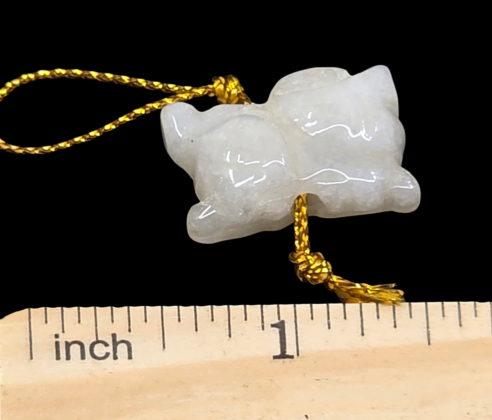 Chinese Hand Carved Icy White Jade Tiger Pendant – Protection Amulet Gold Cord