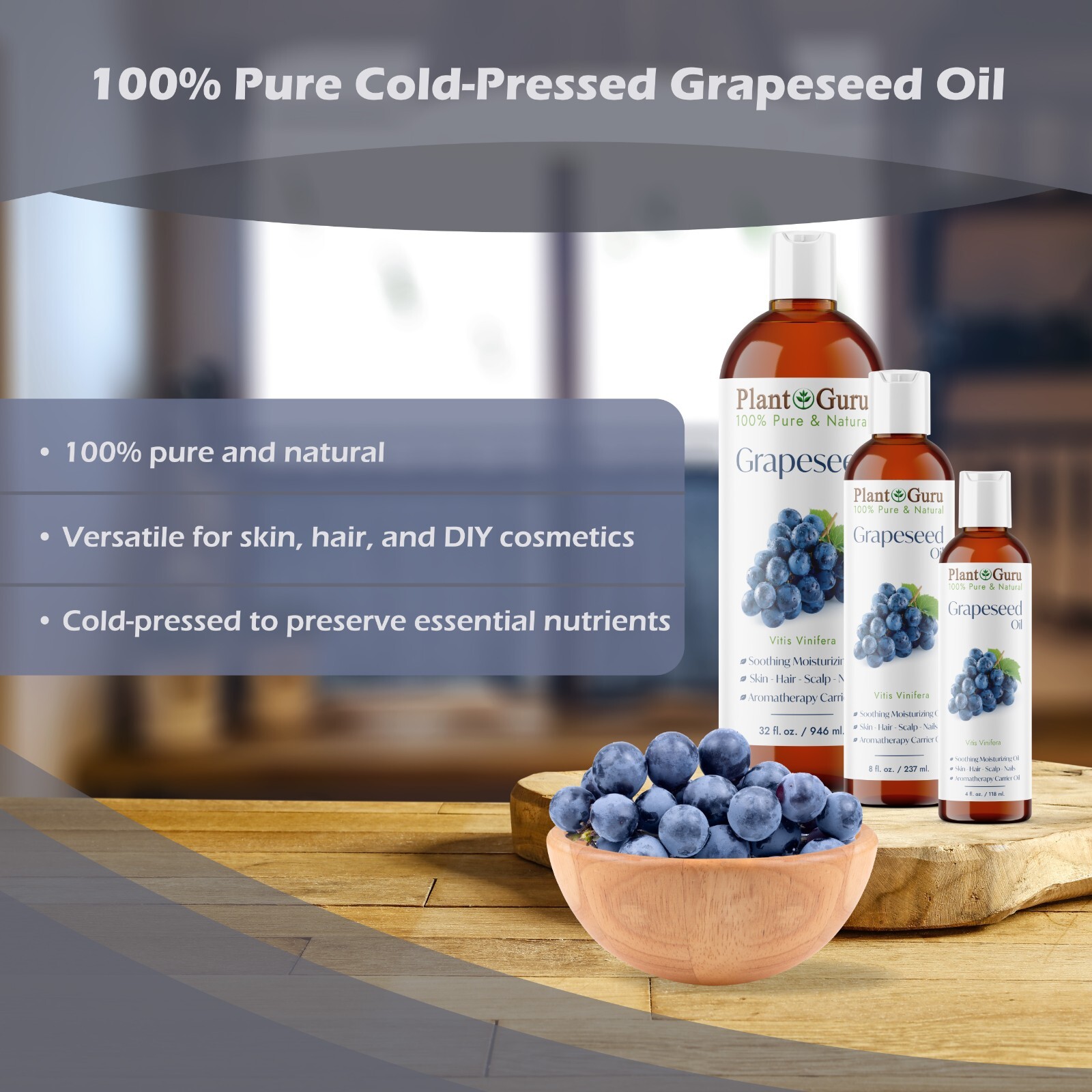 Grapeseed Oil Cold Pressed 100% Pure Natural Carrier For Skin Face Hair Massage