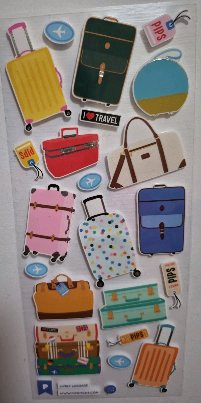 Pipsticks 3×7 “Lively Luggage” Sticker Sheet, June 2024