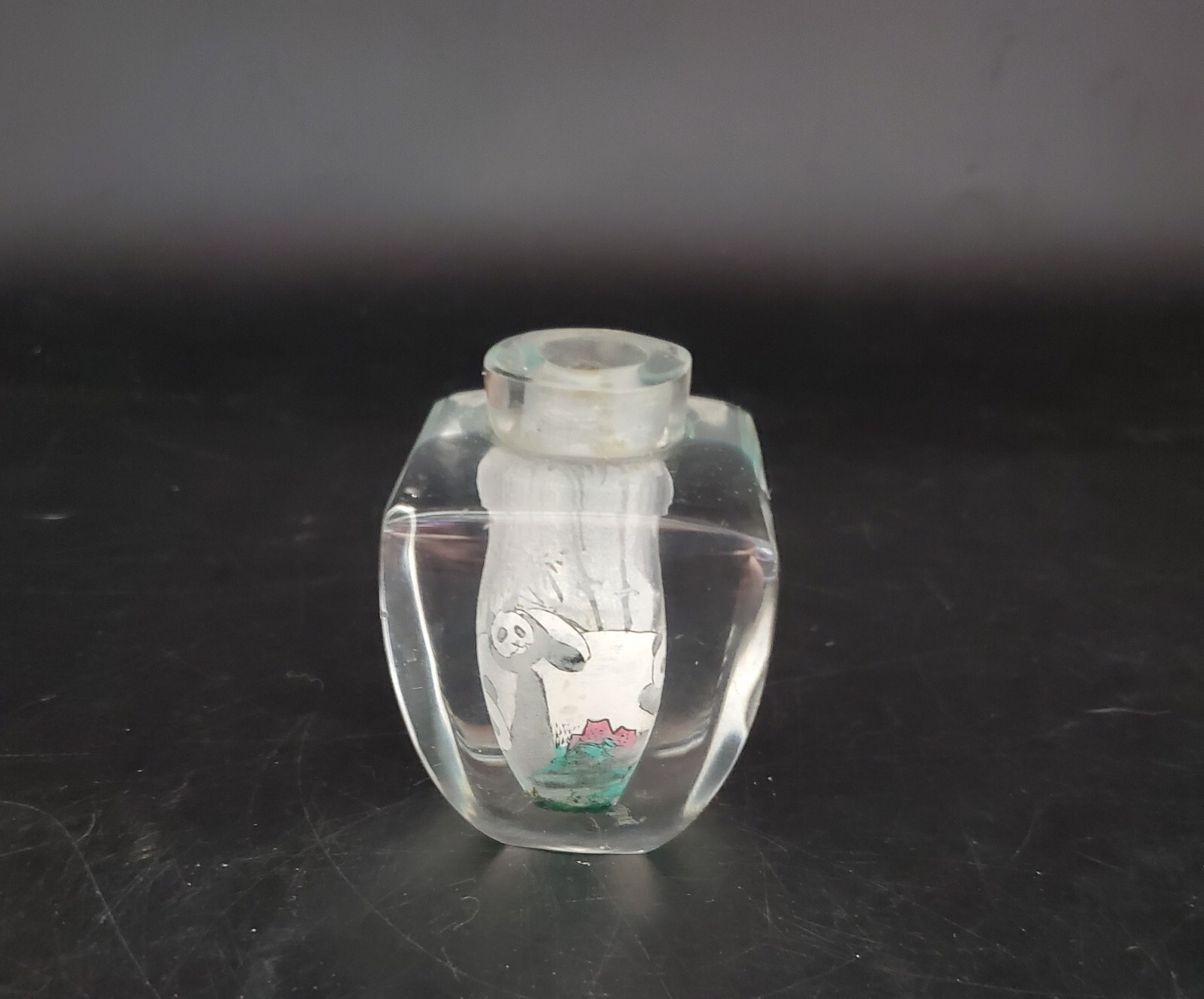 Vintage Chinese Reverse Painted Glass Snuff Bottle Pandas 3in Damaged