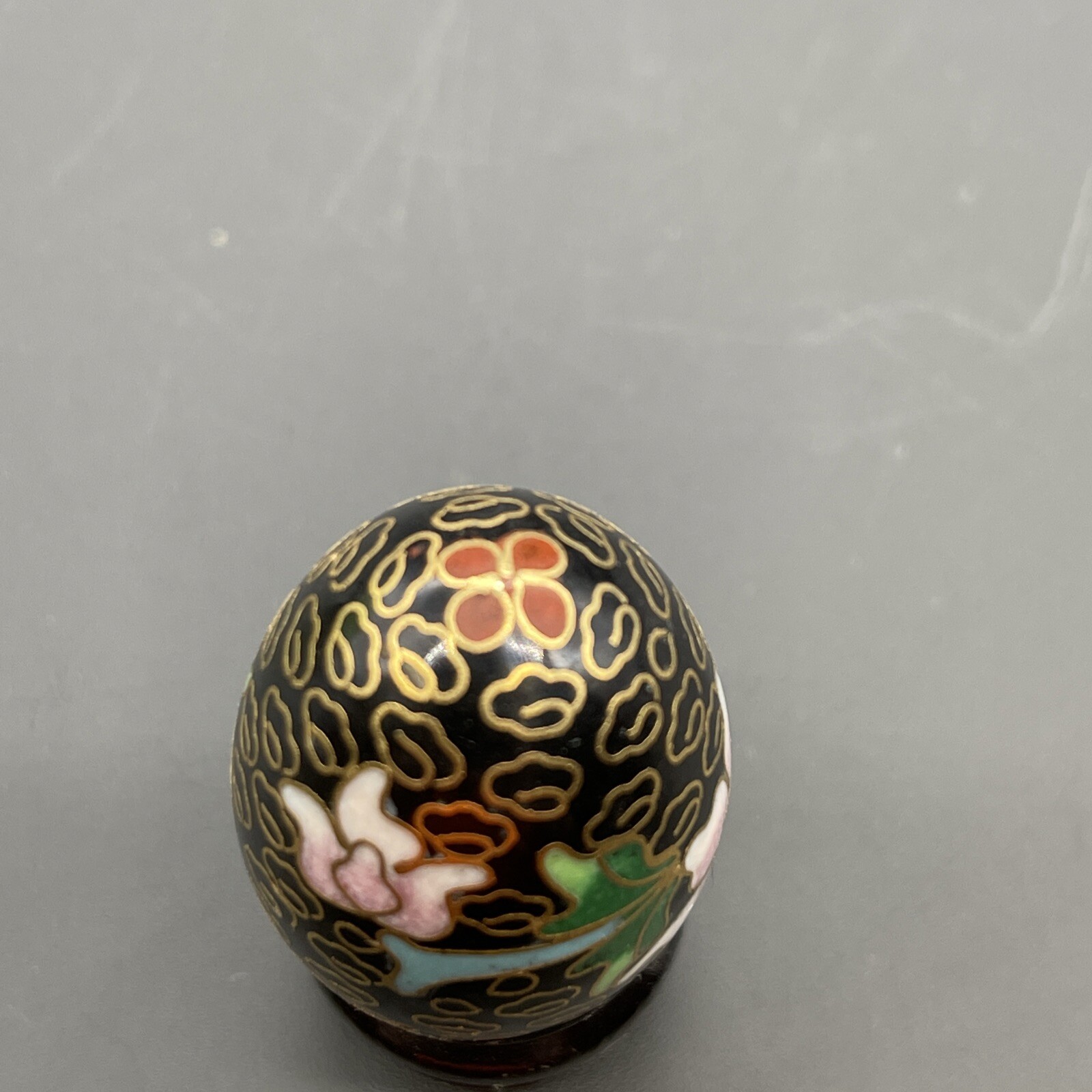 Cloisonné Eggs & Wooden Stands Floral Multicolor & Gold Design Small
