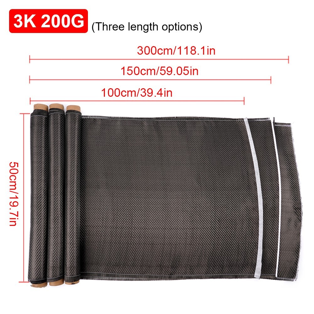 23.6″ – 118″ Real Carbon Fiber Fabric Cloth Roll 3k 200gsm 2×2 Twill Weave Black