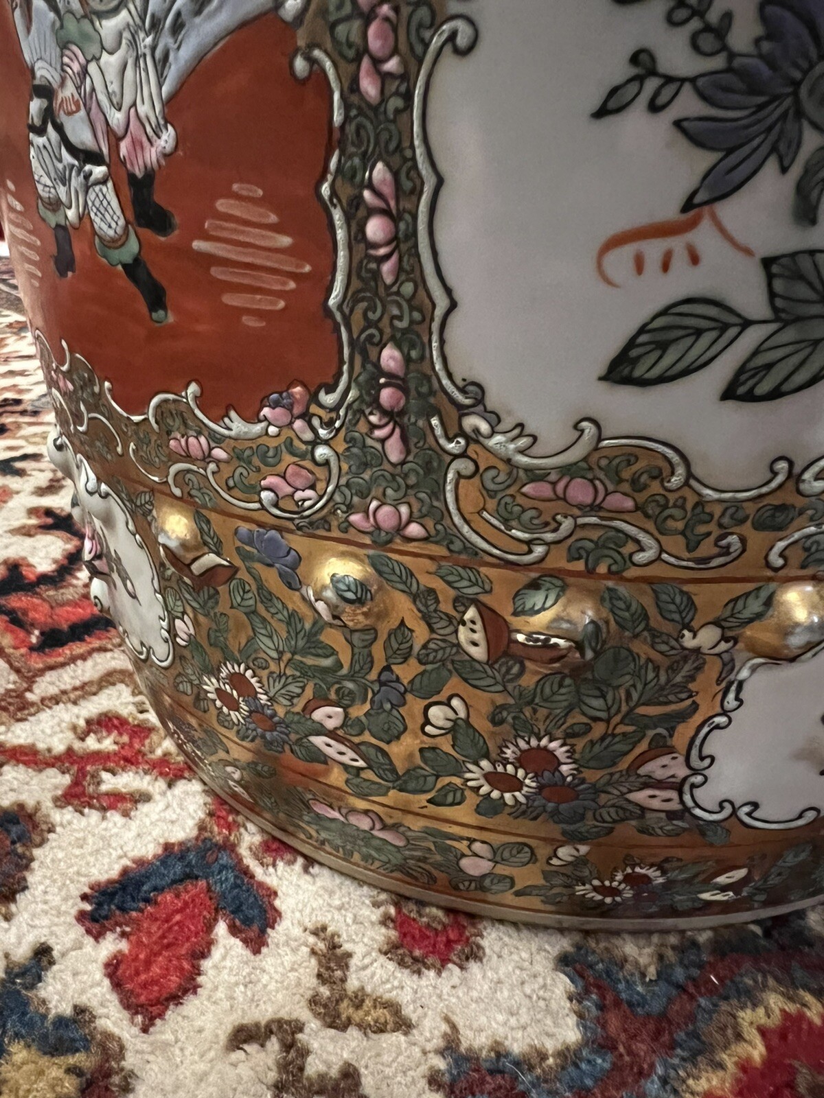 vintage rose medallion famille Porcelain garden stool seat chinoiserie Chinese