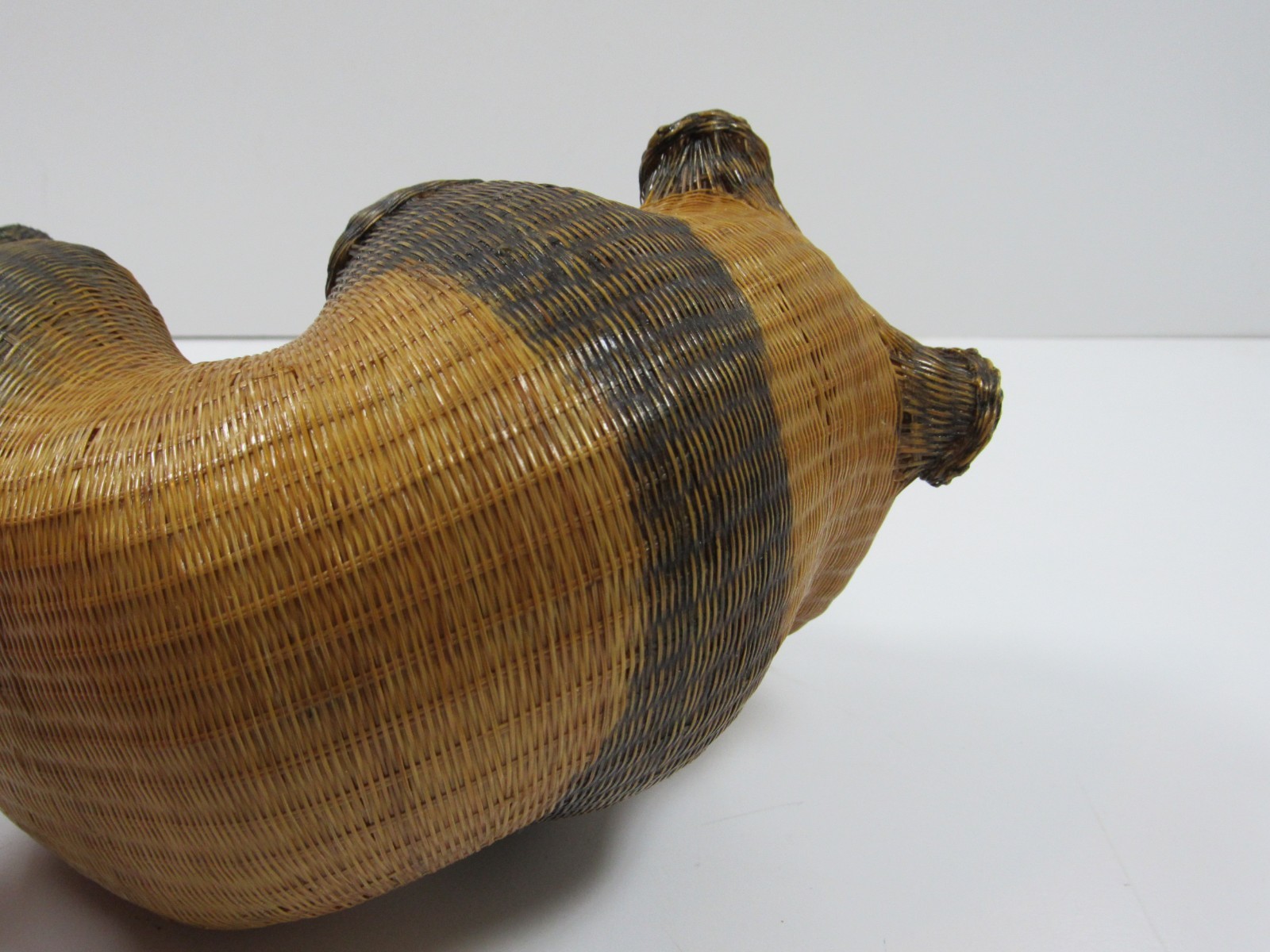Vintage Antique Woven Rattan Wicker Panda Bear Shanghai Handcrafted