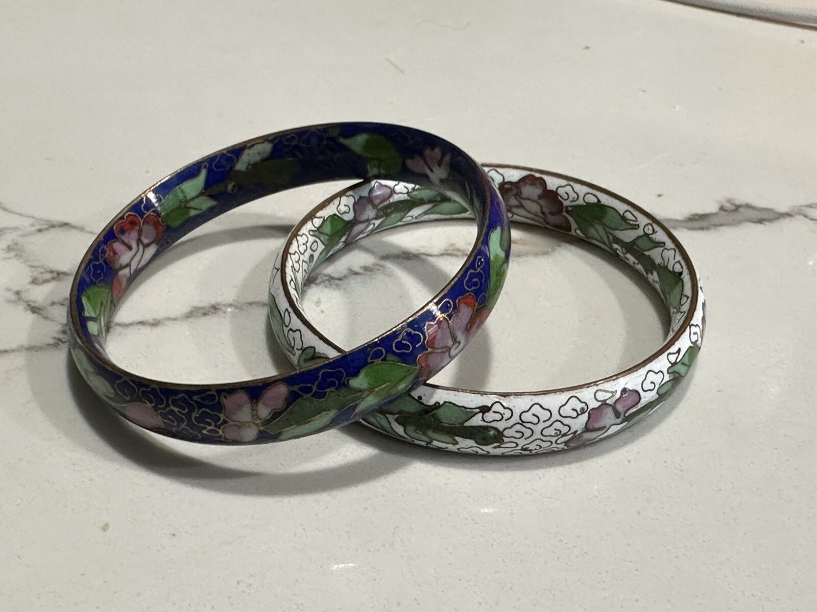 VINTAGE PAIR OF VINTAGE CLOISONNE BANGLE BRACELETS , Enamel Over Metal