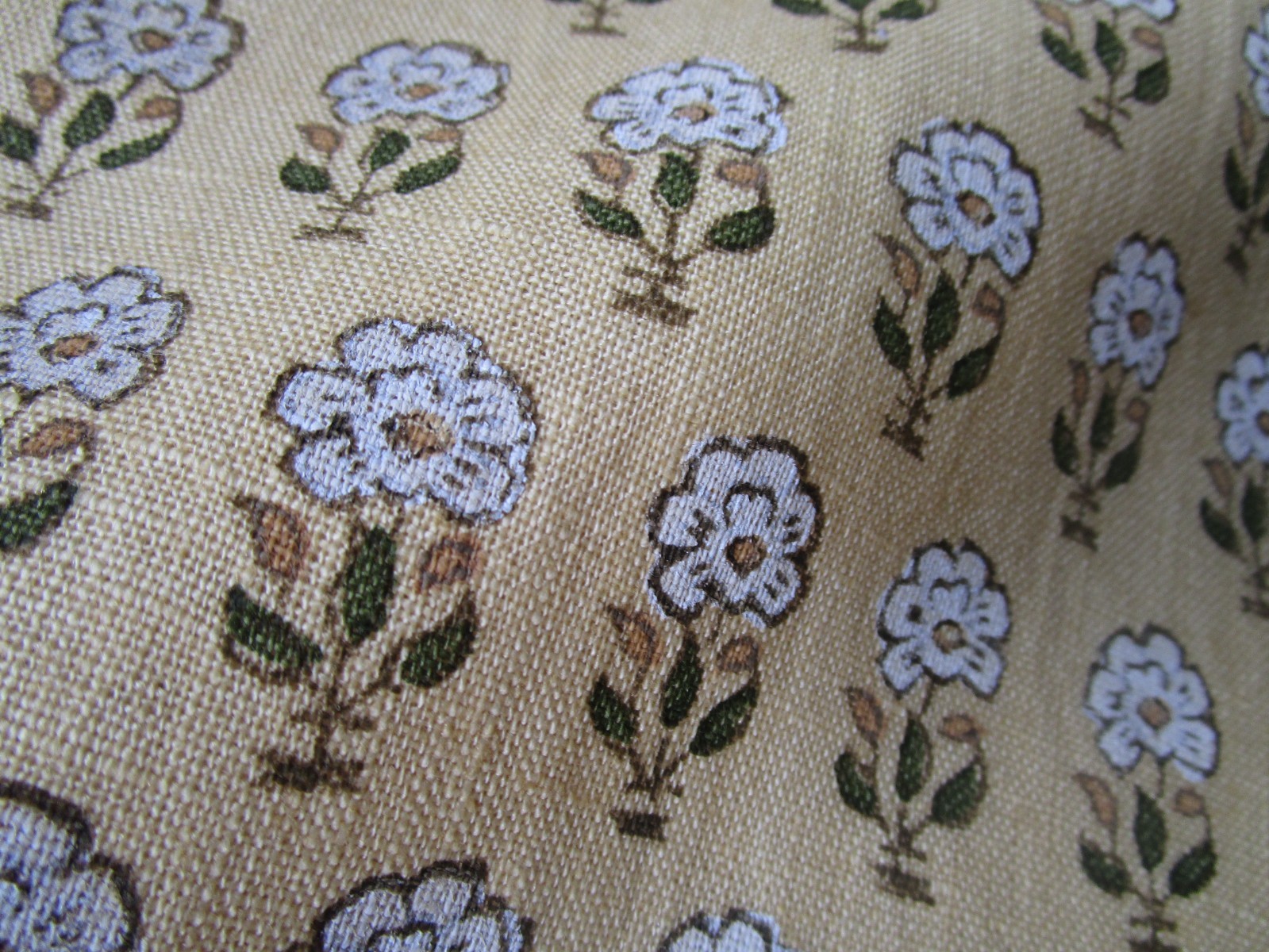 MALI Linen hand block print fabric by MAHALA wicker/Ivory 40″x 54″w knit backed