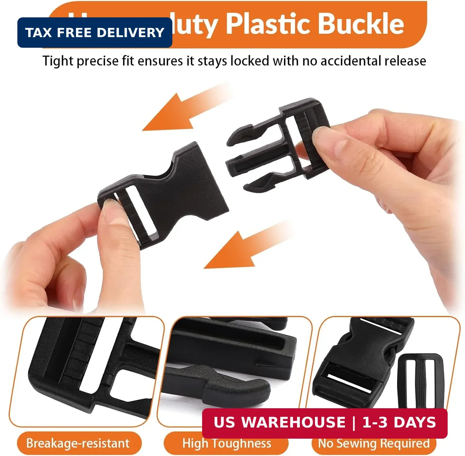 6 Set 1″ Buckle Quick Release Buckle + 12 Pcs Strap Clips, Heavy Duty Side Relea