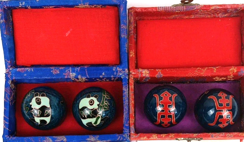 2 VTG Chinese Baoding Balls Chime Meditation- Shou Xing 1985 Panda & Longevity