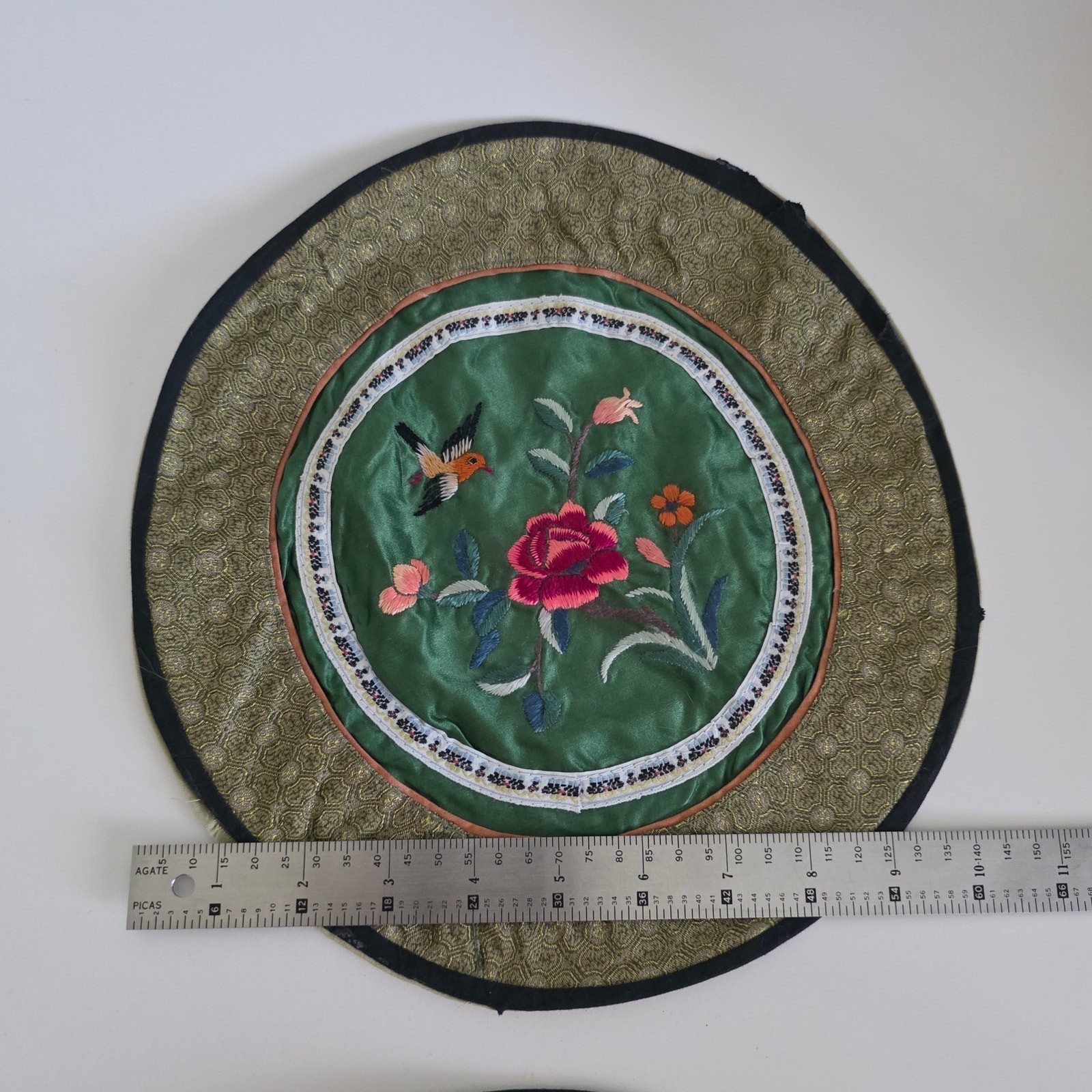 Vintage Asian Silk Embroidery Placemats Floral Bird Butterfly Multicolor Set