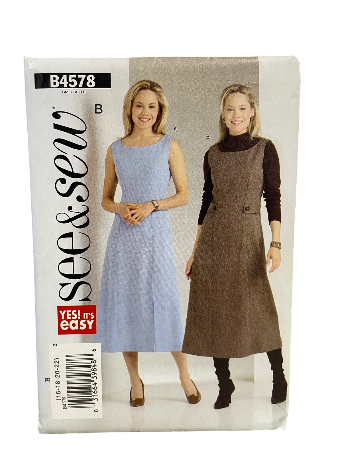See & Sew B4578 Dress Pattern Size 16-22 Tall Easy Vintage Style